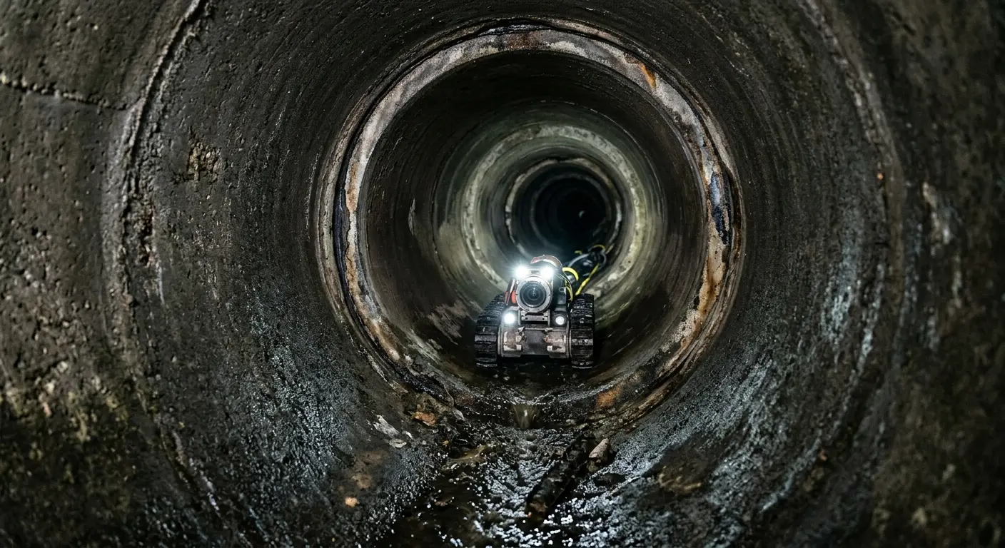 Robotic sewer camera inspecting pipe interior for Drain Snake Service in Forsyth